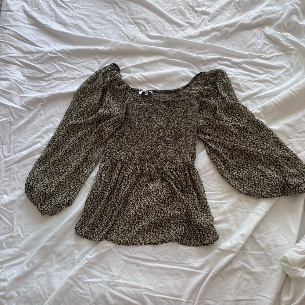 Hayden Olive Floral Smocked Peplum Blouse